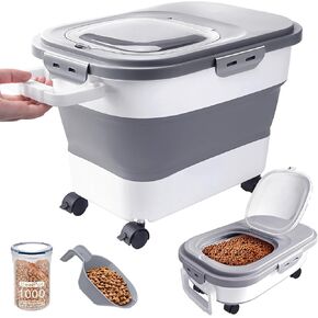 25-28 Lbs Airtight Dog Food Storage Container,Collapsible Dog Food Container with Lid,Wheels,Handle,Large Pet food storage Container with Scoop,Small Food Container for Dog Cat