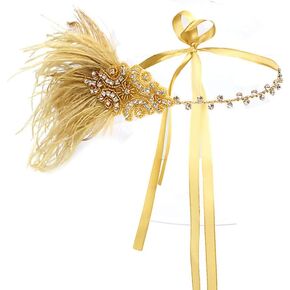 STIOEDYUAN 1920s Flapper Headbands Accessory for Women Roaring 20s Gatsby Vintage Rhinestone Beaded Leaf Feather Headpiece