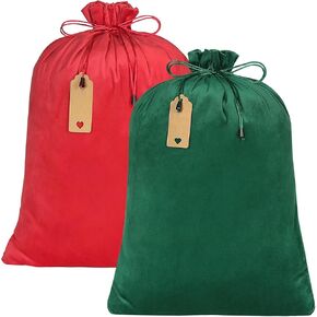أكياس yql عيد الميلاد المخملية مع الرباط ، 2pcs أكياس كبيرة سانتا كيس لحفل عيد الميلاد الحالي لصالح الالتفاف العطل (الأحمر+الأخضر)