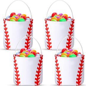 Weewooday 1 PCS Easter Baseball Basket Basket Basket Basket Easter Eggs Hunt Baskets Hights Wildies Bucket Bag Bag مع مقابض للأطفال فتيات الفتيان عيد فصح عيد الفصح الحفلات