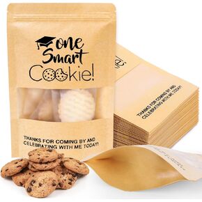 Whaline 50pcs 2025 التخرج Candy Cookie Gift Vals One Smart Cookie Kraft Paper Paper ذاتية الأكياس القابلة لإعادة الإزاحة.