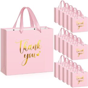 Kolldenn 16 PCS شكرًا لك حقائب الهدايا ، شكرًا لك حقائب ورقية مع مقبض الأكياس على حقائب كبيرة لأعياد الميلاد ، حفل زفاف حفل زفاف الطفل (11.81 × 9.84 × 3.94 بوصة ، بلو رويال)