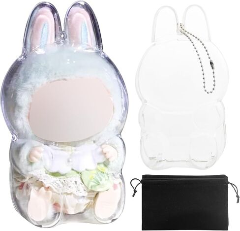 Protective Case for LABUBU, Plastic Clear Display Box with Key Chain for LABUBU Doll, Protective Cover for labubu Plush Toy, Transparent PVC Bag for Storage (Doll Not Include, 17cm) in Saudi Arabia