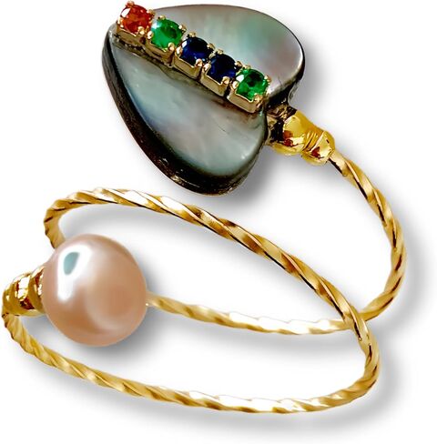 Handmade abalone shell ring with adjustable opening and 14k gold-plated material (Single) in Kuwait