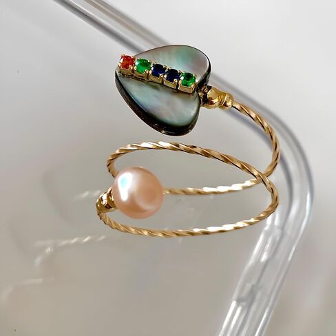 Handmade abalone shell ring with adjustable opening and 14k gold-plated material (Single) in Kuwait