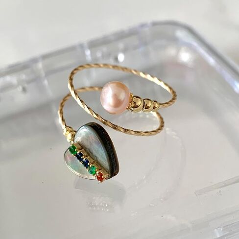 Handmade abalone shell ring with adjustable opening and 14k gold-plated material (Single) in Kuwait