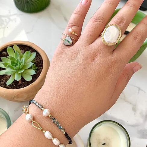 Handmade abalone shell ring with adjustable opening and 14k gold-plated material (Single) in Kuwait