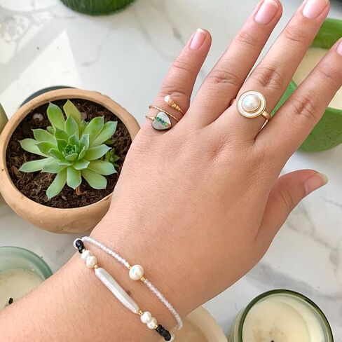 Handmade abalone shell ring with adjustable opening and 14k gold-plated material (Single) in Kuwait