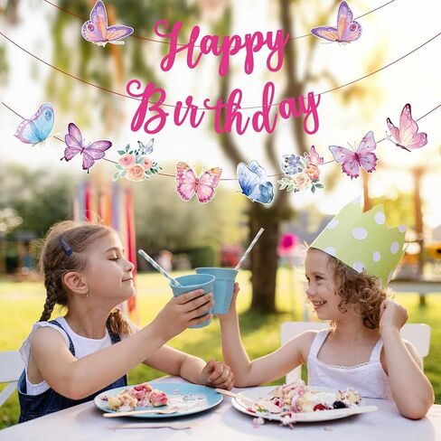 Pre-Strung Butterfly Happy Birthday Party Decorations,Butterfly Banner and Hanging Swirls, Pink Spring Birthday Decor for Kids. Did we mention no DIY? in Saudi Arabia