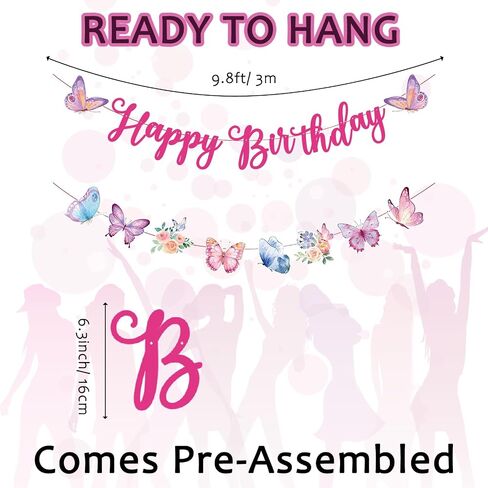 Pre-Strung Butterfly Happy Birthday Party Decorations,Butterfly Banner and Hanging Swirls, Pink Spring Birthday Decor for Kids. Did we mention no DIY? in Saudi Arabia
