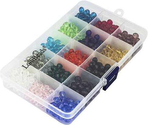 LolliBeads (TM) Wholesale Mix Lot 8 mm Briolette Faceted Rondelle Crystal Glass Beads for Jewelry Making with Container Box (450pcs) in Kuwait