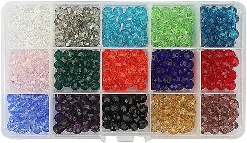 LolliBeads (TM) Wholesale Mix Lot 8 mm Briolette Faceted Rondelle Crystal Glass Beads for Jewelry Making with Container Box (450pcs) in Kuwait