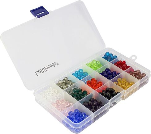 LolliBeads (TM) Wholesale Mix Lot 8 mm Briolette Faceted Rondelle Crystal Glass Beads for Jewelry Making with Container Box (450pcs) in Kuwait