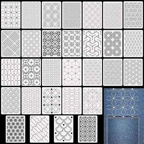30 Pcs Plastic Sashiko Stencil 4.7 x 4.7 Inch Geometric Sashiko Pattern Template Drawing Line Quilting Stencil Embroidery Pattern Stabilizers for Sewing Hand Quilting and Embroidery in Saudi Arabia
