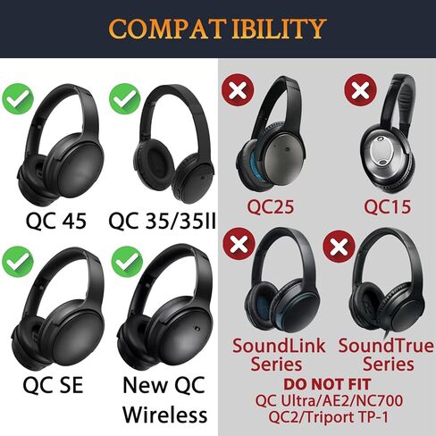 SOULWIT Replacement Headband Pad Kit for Bose QuietComfort 45 (QC45)/QuietComfort SE (QC SE)/New Quiet Comfort Wireless Headphones, Easy DIY Installation (Black) in Kuwait