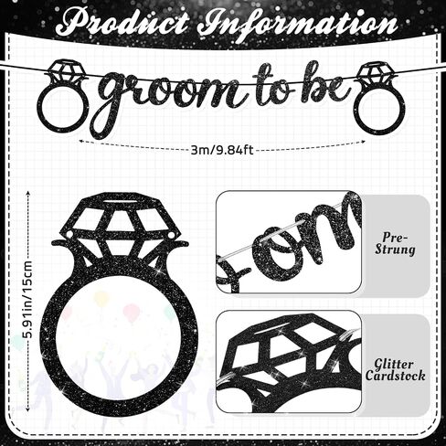 Breling Groom to Be Banner, 10ft Pre-Strung Groom to Be Garland Banner Glitter Bachelor Party Decor for Groom Engagement Party Bunting Sign for Bridegroom Shower Engagement Wedding Party Decor(Black) in Saudi Arabia