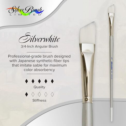 Silver Brush Limited 1506-1/2 Silverwhite Angle Paintbrush for Watercolor, Gouache, Inks, Dyes, Fluid, & Flow Acrylic, Size 1/2 Inch, Long Handle in Kuwait