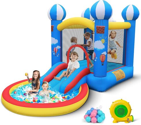 Culaluva Inflatable Bounce House: Bouncy Castle 2-in-1 with Slide for Kids Aged 3-8 - with 370W Blower & Storage Bag - Indoor Outdoor Play in Kuwait