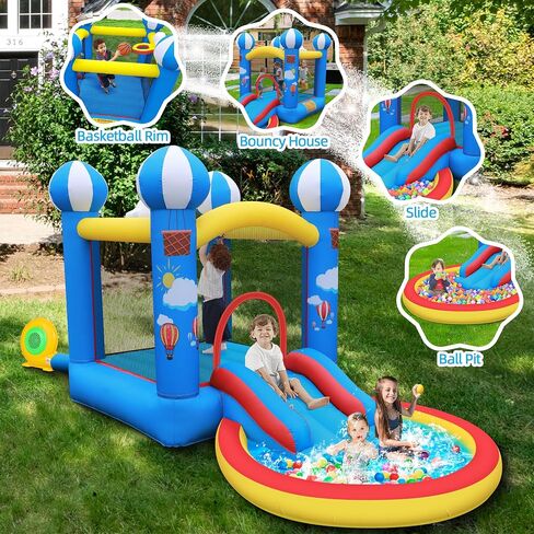 Culaluva Inflatable Bounce House: Bouncy Castle 2-in-1 with Slide for Kids Aged 3-8 - with 370W Blower & Storage Bag - Indoor Outdoor Play in Kuwait