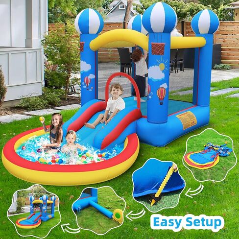 Culaluva Inflatable Bounce House: Bouncy Castle 2-in-1 with Slide for Kids Aged 3-8 - with 370W Blower & Storage Bag - Indoor Outdoor Play in Kuwait