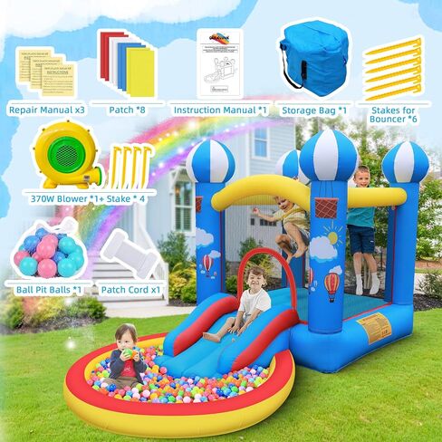 Culaluva Inflatable Bounce House: Bouncy Castle 2-in-1 with Slide for Kids Aged 3-8 - with 370W Blower & Storage Bag - Indoor Outdoor Play in Kuwait
