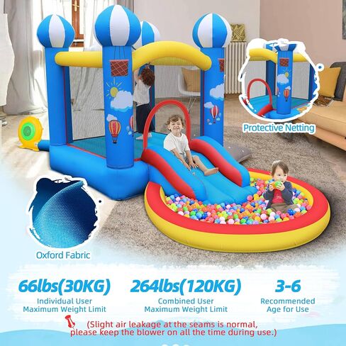 Culaluva Inflatable Bounce House: Bouncy Castle 2-in-1 with Slide for Kids Aged 3-8 - with 370W Blower & Storage Bag - Indoor Outdoor Play in Kuwait