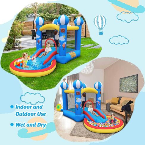 Culaluva Inflatable Bounce House: Bouncy Castle 2-in-1 with Slide for Kids Aged 3-8 - with 370W Blower & Storage Bag - Indoor Outdoor Play in Kuwait