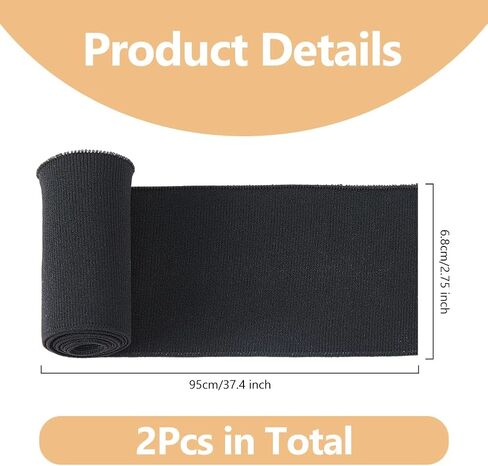 DICOSMETIC 2Pcs Black Rib Fabric for Cuffs Cotton Stretch Knit Fabric Trim 37x2.75in Fabric Cuff for Sewing Clothes Waistbands Collar Sleeve Cuffs Jacket in Saudi Arabia