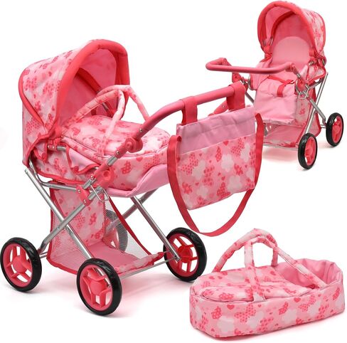 Baby Doll Convertible Pram Stroller with Removable Travel Bassinet Carrier for Kids Adjustable Handle Buggy Carriage with Canopy and Storage Basket 25 Inch Purple in Saudi Arabia