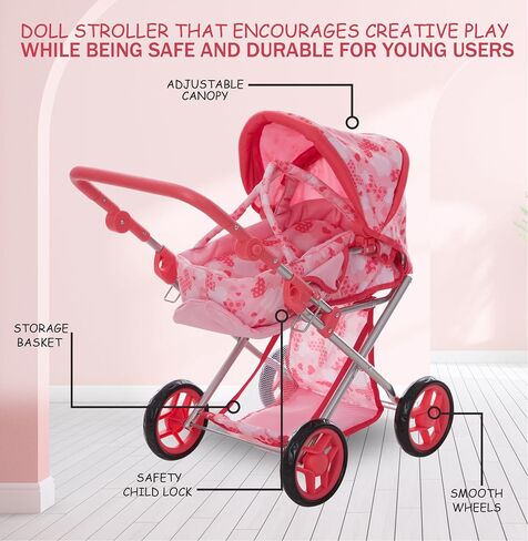 Baby Doll Convertible Pram Stroller with Removable Travel Bassinet Carrier for Kids Adjustable Handle Buggy Carriage with Canopy and Storage Basket 25 Inch Purple in Saudi Arabia