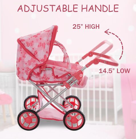 Baby Doll Convertible Pram Stroller with Removable Travel Bassinet Carrier for Kids Adjustable Handle Buggy Carriage with Canopy and Storage Basket 25 Inch Purple in Saudi Arabia