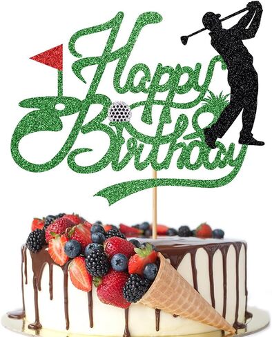 Golf Happy Birthday Cake Topper，Golf Ball Player Cake Decorations，Glitter Golf Happy Birthday Cake Topper - Sports Themed Party Decoration Supplies in Saudi Arabia
