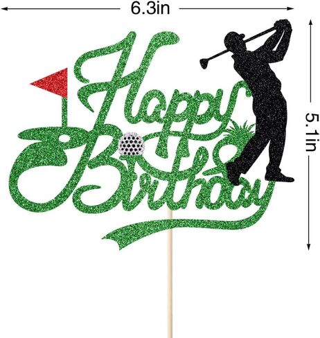 Golf Happy Birthday Cake Topper，Golf Ball Player Cake Decorations，Glitter Golf Happy Birthday Cake Topper - Sports Themed Party Decoration Supplies in Saudi Arabia