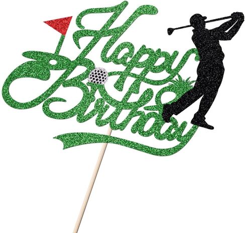 Golf Happy Birthday Cake Topper，Golf Ball Player Cake Decorations，Glitter Golf Happy Birthday Cake Topper - Sports Themed Party Decoration Supplies in Saudi Arabia