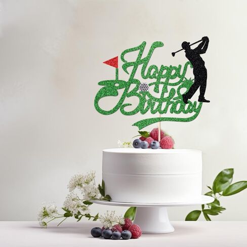 Golf Happy Birthday Cake Topper，Golf Ball Player Cake Decorations，Glitter Golf Happy Birthday Cake Topper - Sports Themed Party Decoration Supplies in Saudi Arabia