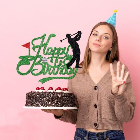 Golf Happy Birthday Cake Topper，Golf Ball Player Cake Decorations，Glitter Golf Happy Birthday Cake Topper - Sports Themed Party Decoration Supplies in Saudi Arabia