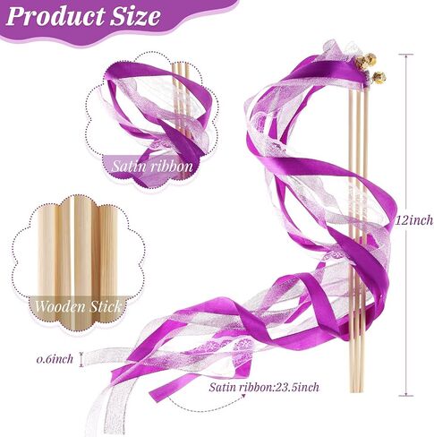 40 Pieces Ribbon Wedding Streamers with Bells, Lace Fairy Stick Wand Party Streamers Chromatic Silk Streamers for Party, Birthday and Holiday in Kuwait
