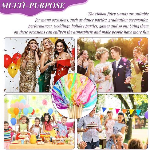 40 Pieces Ribbon Wedding Streamers with Bells, Lace Fairy Stick Wand Party Streamers Chromatic Silk Streamers for Party, Birthday and Holiday in Kuwait