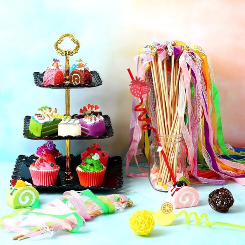 40 Pieces Ribbon Wedding Streamers with Bells, Lace Fairy Stick Wand Party Streamers Chromatic Silk Streamers for Party, Birthday and Holiday in Kuwait