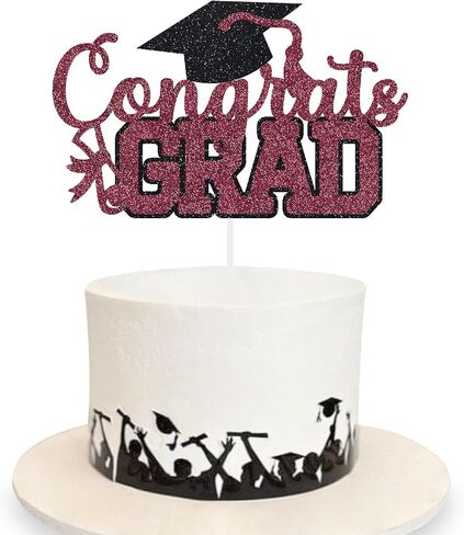 Congrats Grad Cake Topper Graduation Party Table Ideas Glitter Junior High School College University Decorations Maroon in Kuwait