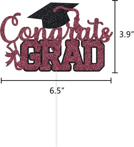 Congrats Grad Cake Topper Graduation Party Table Ideas Glitter Junior High School College University Decorations Maroon in Kuwait