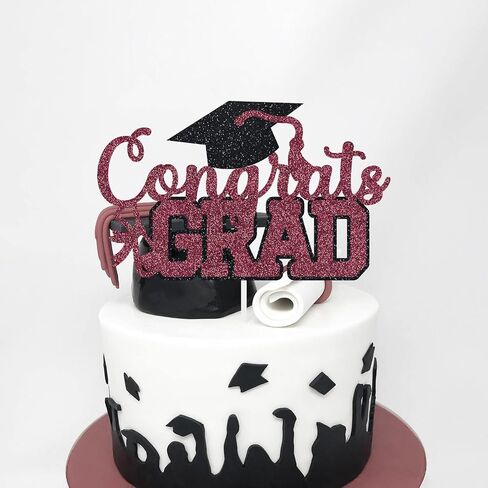 Congrats Grad Cake Topper Graduation Party Table Ideas Glitter Junior High School College University Decorations Maroon in Kuwait