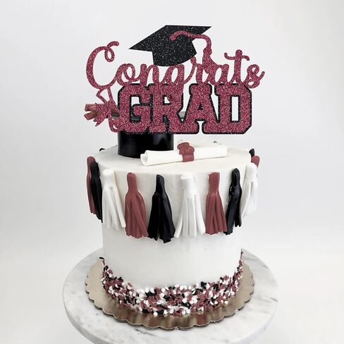 Congrats Grad Cake Topper Graduation Party Table Ideas Glitter Junior High School College University Decorations Maroon in Kuwait