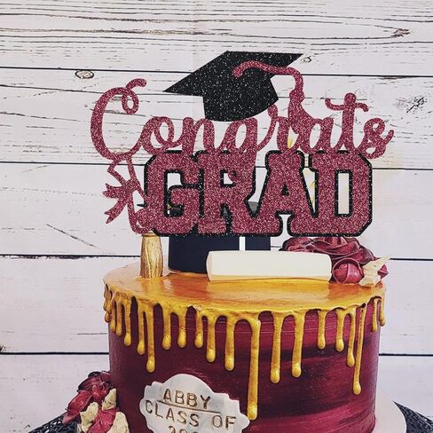 Congrats Grad Cake Topper Graduation Party Table Ideas Glitter Junior High School College University Decorations Maroon in Kuwait