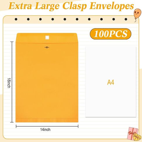 50 Pcs Extra Large Mailing Clasp Envelopes 14 x 18 Inch Jumbo Kraft Catalog Manila Envelope with Clasp Closure for Oversized Big Documents Office Home Business Legal School Storing Mailing in Kuwait