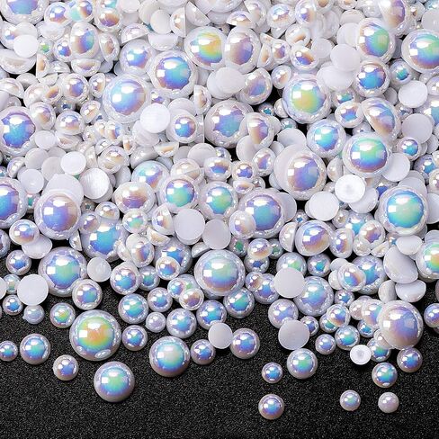 Pagow 2200pcs ABS Half Round Pearl ، 4 مم / 5 مم / 6 مم / 8 مم / 10 مم حجم المزيج الراتنج الأبيض فو لامع لؤلؤة DIY الزخرفة in Kuwait