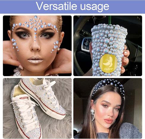 Pagow 2200pcs ABS Half Round Pearl ، 4 مم / 5 مم / 6 مم / 8 مم / 10 مم حجم المزيج الراتنج الأبيض فو لامع لؤلؤة DIY الزخرفة in Kuwait