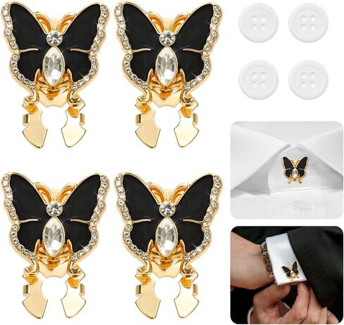 INSYOHO Rhinestone Button Covers for Women - 4 Pcs Butterfly Button Covers DIY Decorative Replacement Buttons for Blouses, Dresses | Crystal Buttons for Crafting, Sewing, Fashion Upgrades, Gold-Black in Kuwait
