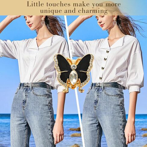 INSYOHO Rhinestone Button Covers for Women - 4 Pcs Butterfly Button Covers DIY Decorative Replacement Buttons for Blouses, Dresses | Crystal Buttons for Crafting, Sewing, Fashion Upgrades, Gold-Black in Kuwait