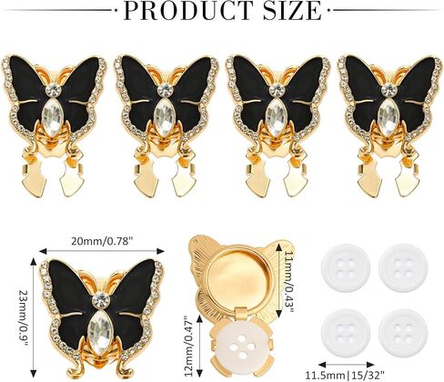 INSYOHO Rhinestone Button Covers for Women - 4 Pcs Butterfly Button Covers DIY Decorative Replacement Buttons for Blouses, Dresses | Crystal Buttons for Crafting, Sewing, Fashion Upgrades, Gold-Black in Kuwait